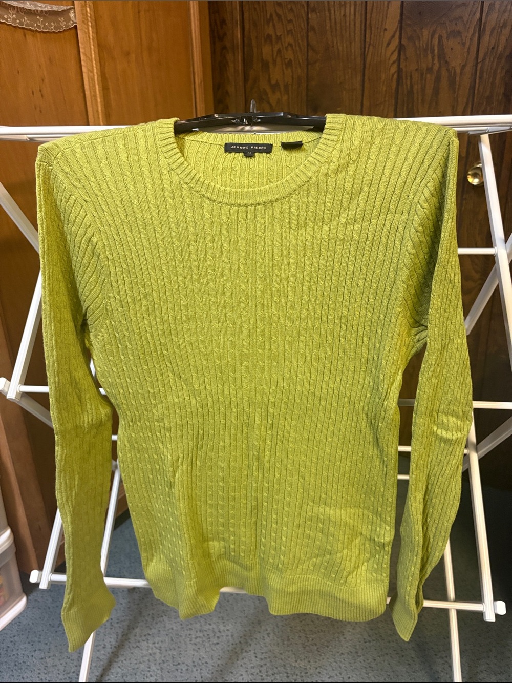 Olive Green Cable-Knit Crewneck Sweater - Women